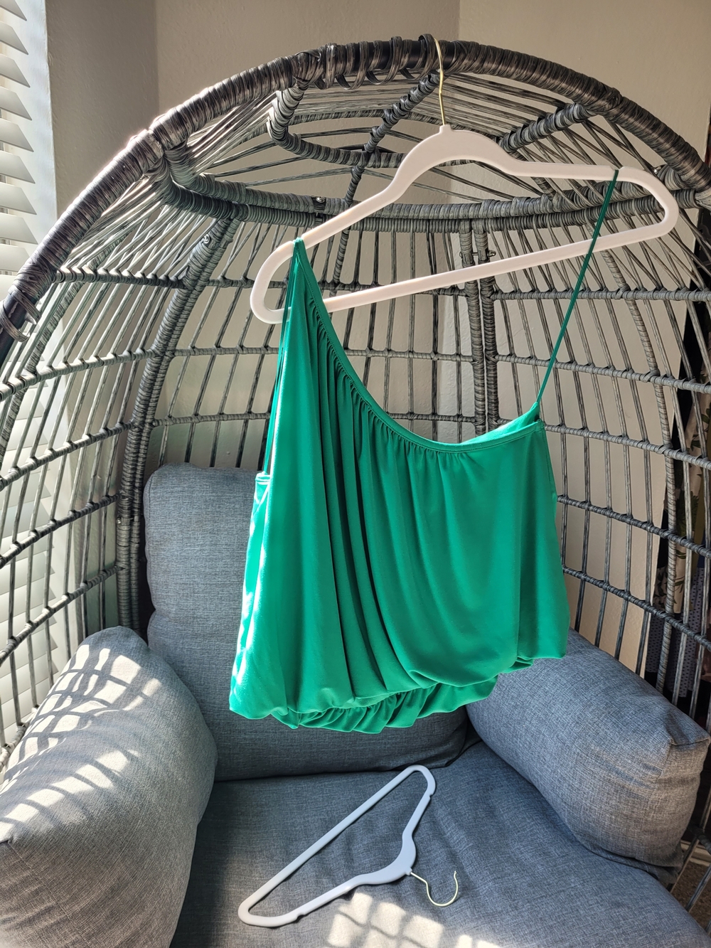 Express Green One-Shoulder Draped Tank Top